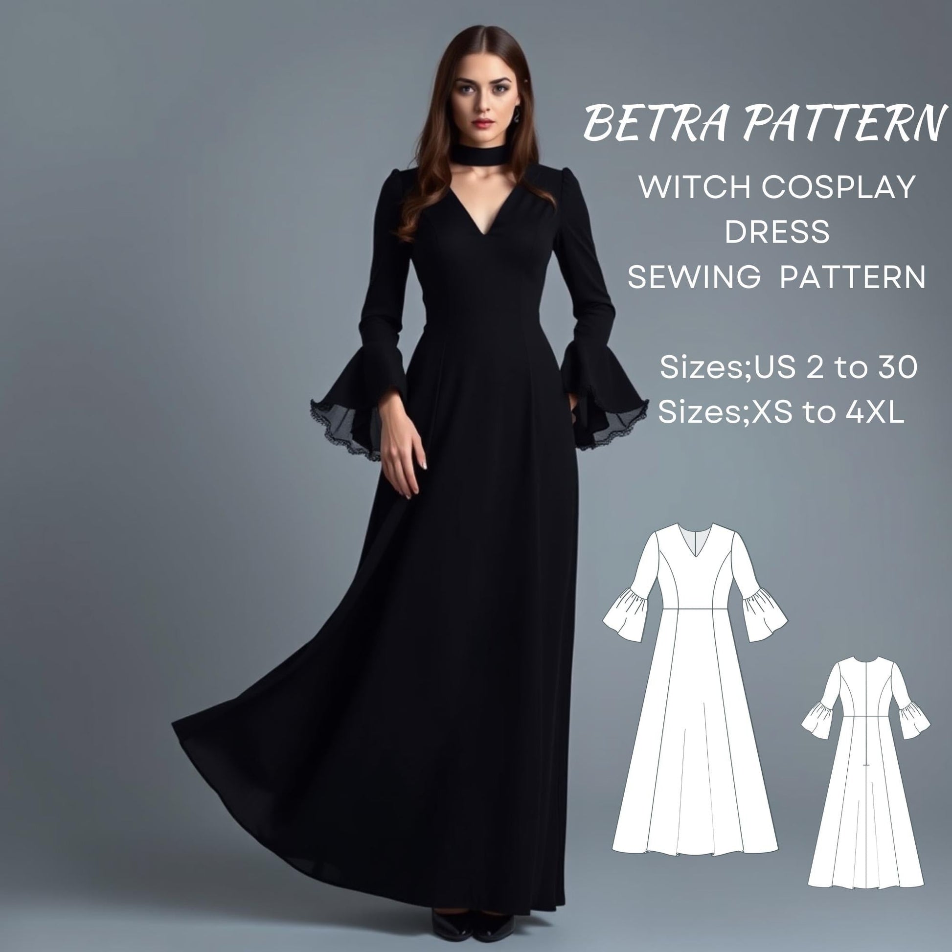 BETRAPATTERN Witch Cosplay Dress Sewing Pattern Gothic Vampire Maxi
