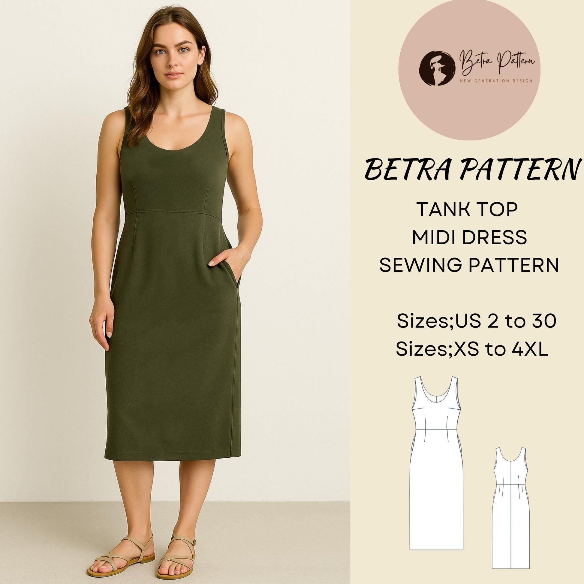 BETRAPATTERN Tank Top Midi Dress Sewing Pattern with Pockets