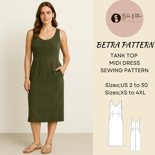 BETRAPATTERN Tank Top Midi Dress Sewing Pattern with Pockets