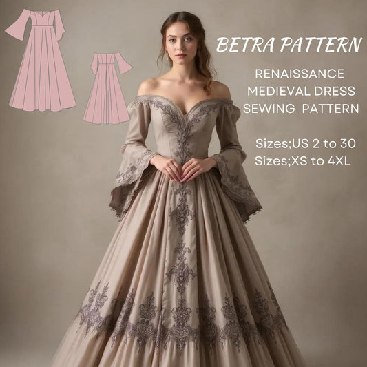 BETRAPATTERN Renaissance Dress Sewing Pattern Off-Shoulder Ball Gown PDF